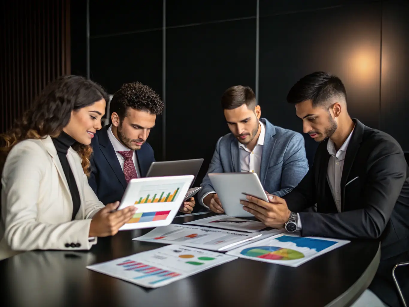 A dynamic image showcasing a team of marketing professionals collaborating on a digital marketing strategy, with charts and data visualizations in the background, symbolizing data-driven decision-making.